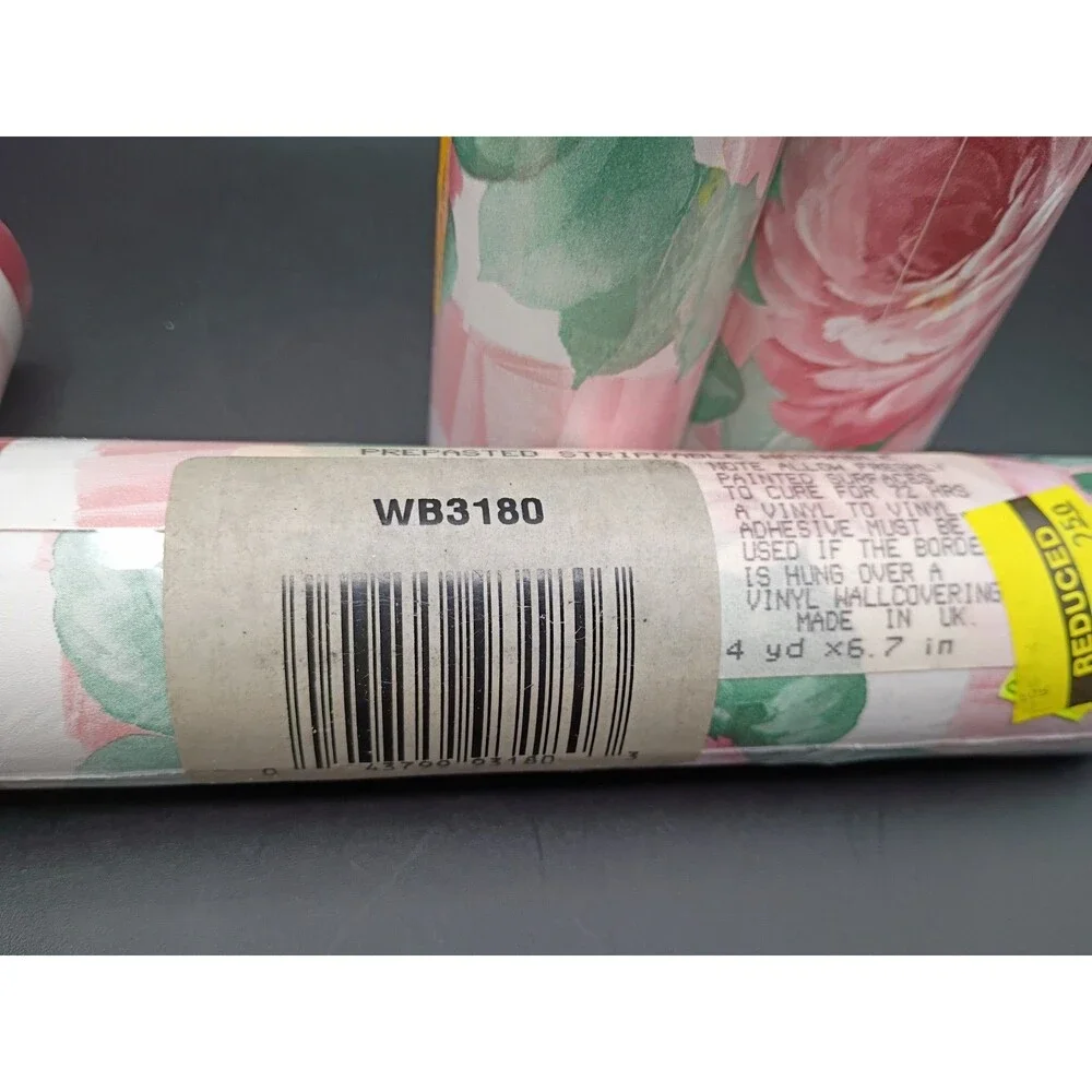 Vtg 1980s Wallpaper Border Mauve Roses Floral 5 Rolls 6.7